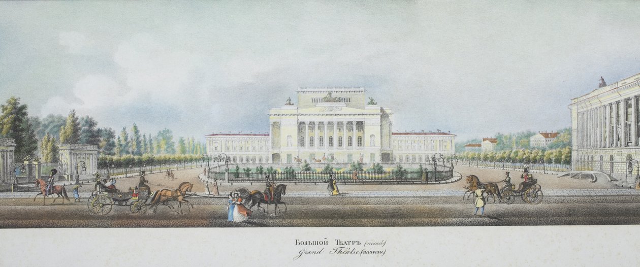 Saint Petersburg İmparatorluk Bolşoy Kamenny Tiyatrosu Nevsky Prospekt panoramasından by Vasili Semenovich Sadovnikov