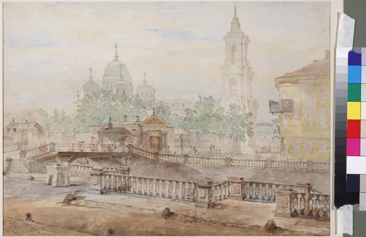 Catherine Kanalı üzerindeki Voznesensky Köprüsü, Sadovnikov, Vasily Semyonovich (1800-1879). Kağıt üzerine suluboya by Vasili Semenovich Sadovnikov