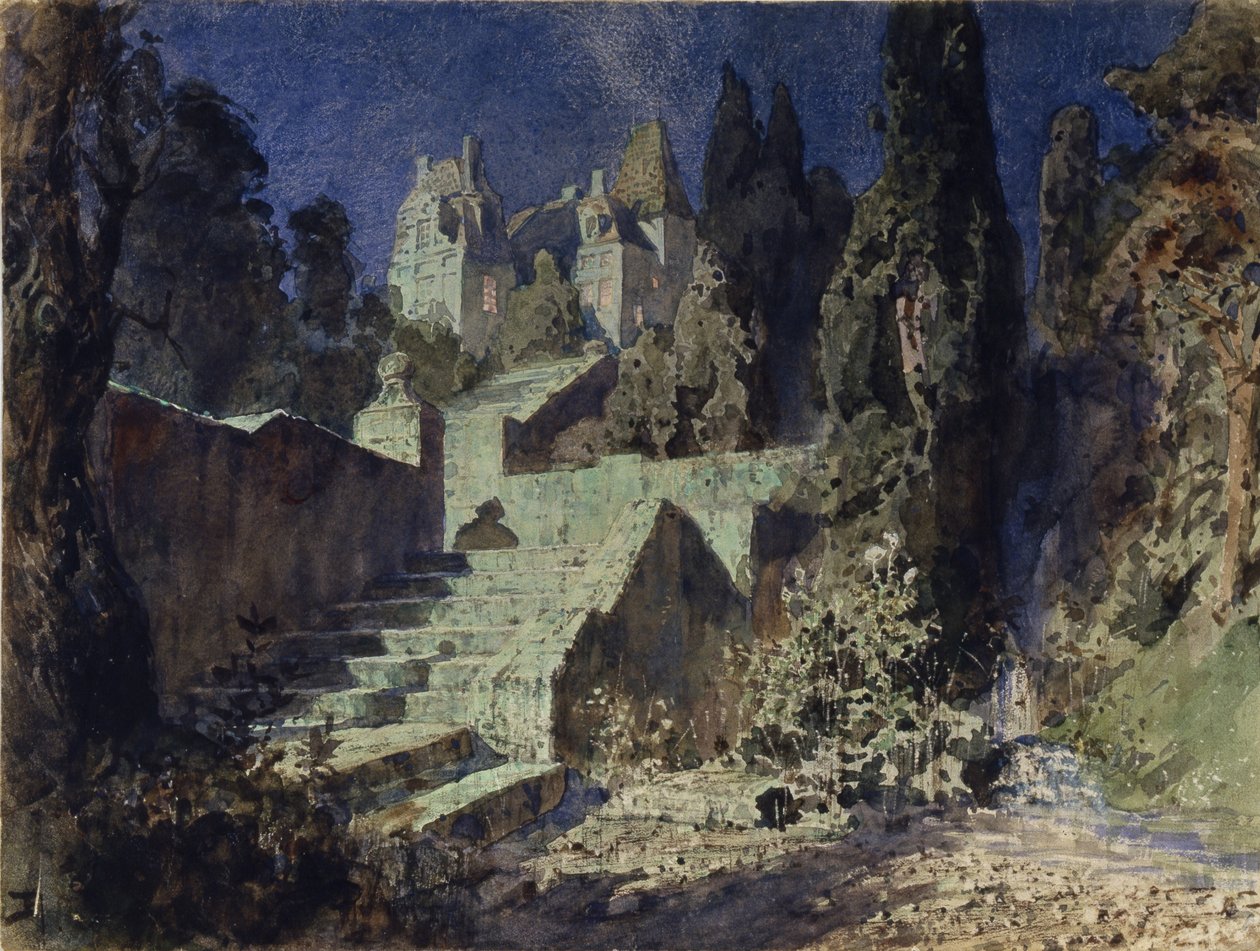 Opera için sahne tasarımı Kızıl Gül, N. Krotkov, 1884 by Vasilij Dmitrievich Polenov