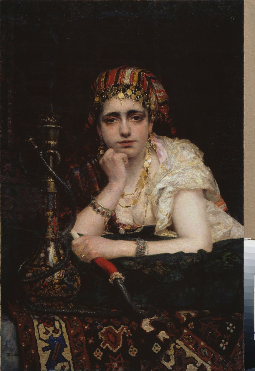 Bir odalık. (Melankolik bakışlı, elinde nargile tutan bir harem kadınının portresi). Vasili Dmitrievich Polenov