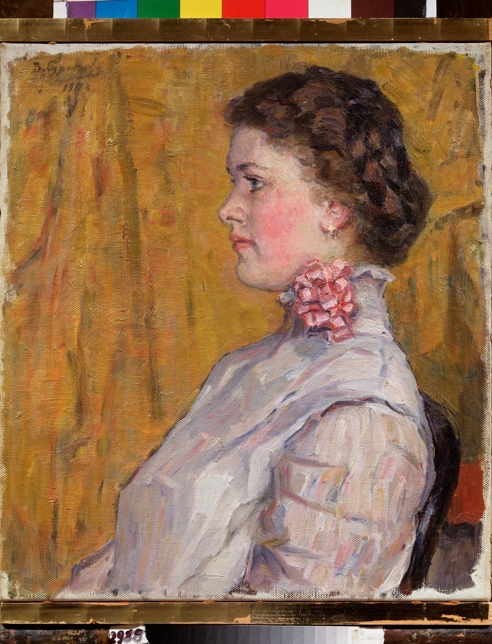 Sarı bir arka plan üzerinde bir kadın portresi (Sarı bir arka plan üzerinde kadın portresi) - Boyama Vasilli Ivanovich Surikov (Vasily Surikov veya Vassili Surikow) (1848-1916), tuval üzerine yağlıboya by Vasilij Ivanovic Surikov