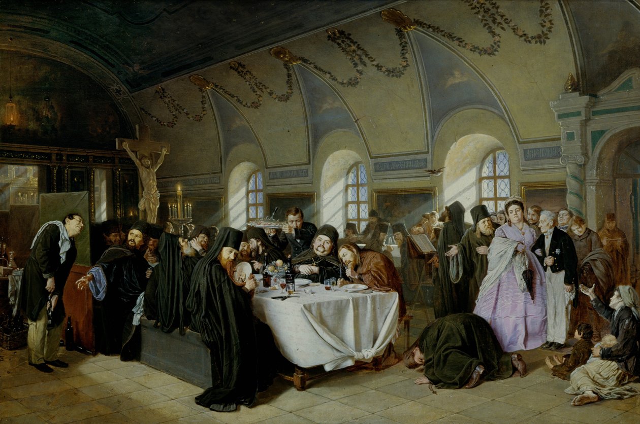 manastır yemekhanesi by Vasili Grigorevich Perov