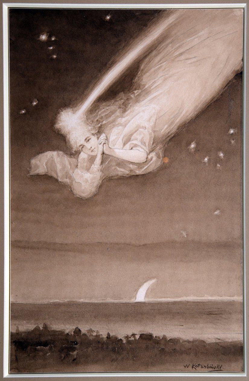 Etoile filante (Falling Star) - Aquarelle sur papier de Vassili (Vasili, Vasilii, Wilhelm) Alexandrovich Kotarbinsky (Kotarbinski, Kotarbinskii) (1849-1921), annees 1910 - Koleksiyon özel by Vasily Alexandrovich Kotarbinsky