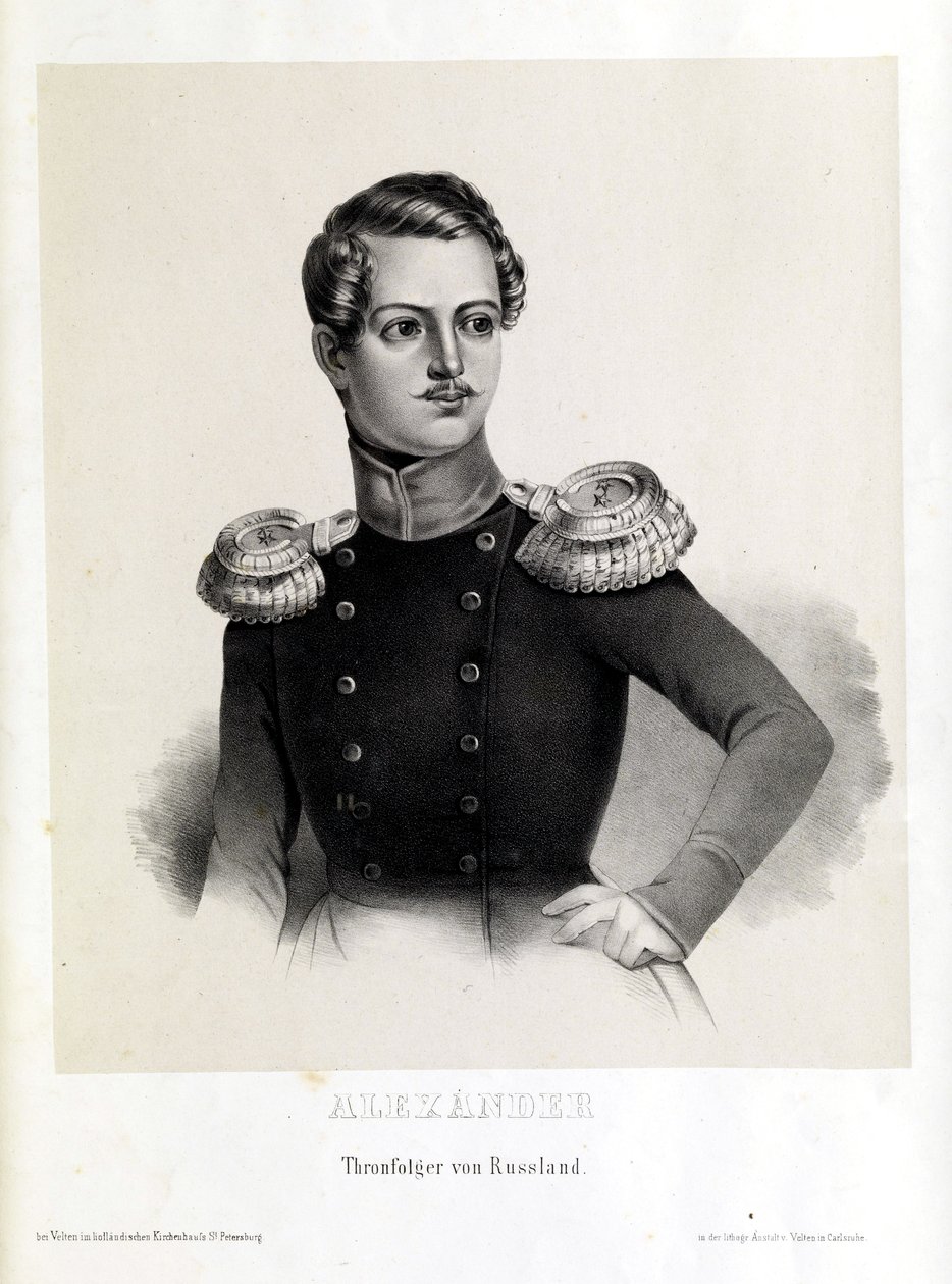 Tahtın varisi Alexander Nikolayevich, litografi by Velten