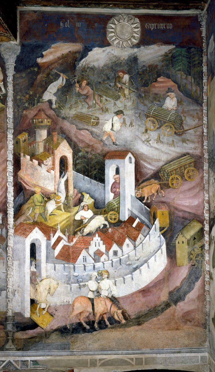 Aralık: Keresteciler odunları toplar ve Buonconsiglio surları ve kalesinin temsil edildiği Trento kasabasına geri getirirler. Ayların Efendisi veya Usta Wenceslas (İtalyanca Maestro dei Mesi veya Maestro Wenceslao, başlangıç by Venceslao Maestro