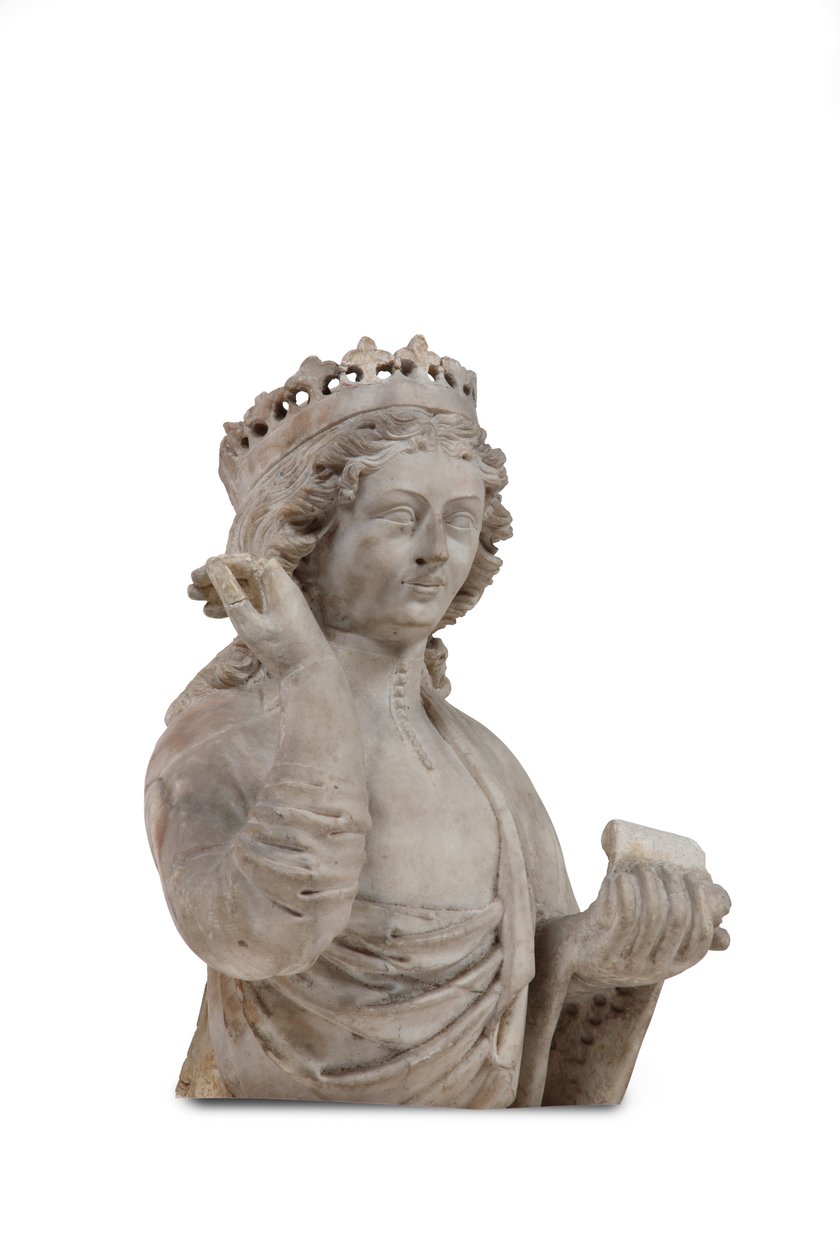 Taçlı bir kadın azizin oymalı mermer büstü (mermer) by Venetian School