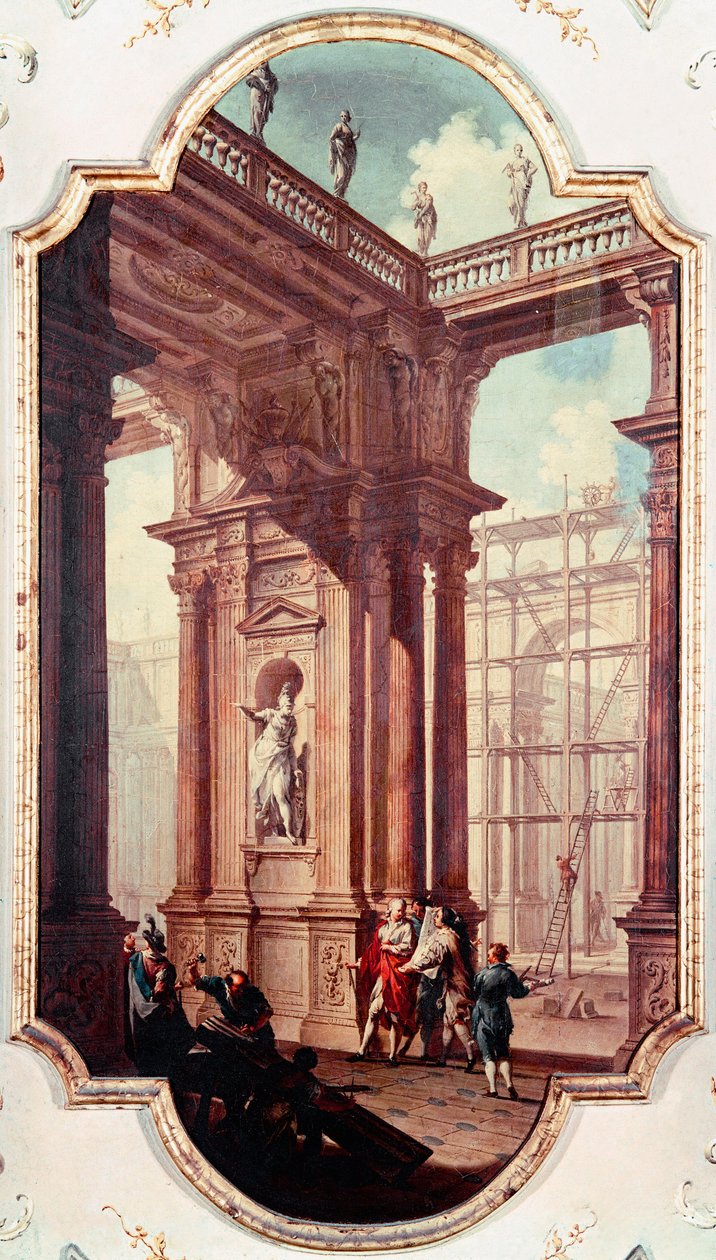 Venedik okulunun Venedik Tablosunda bir villanın şantiyesi. 18. yüzyıl Venedik Galleria del Accademia by Venetian School