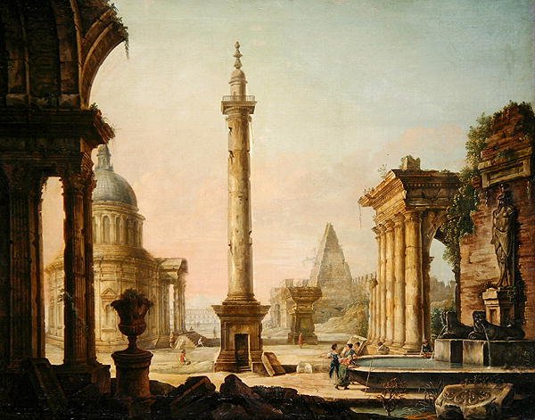 Sütun Anıtı ile Hayali Görünüm (tuval üzerine yağlı boya) by Venetian School