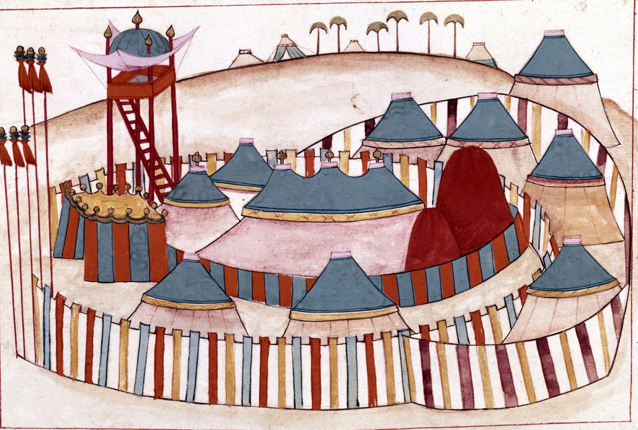 Osmanlı kampı. “Türk Anıtları”ndan minyatür (codex Cicogna 1971 “Memorie Turchesche”) 17. yüzyıl Venedik okulundan suluboya. by Venetian School