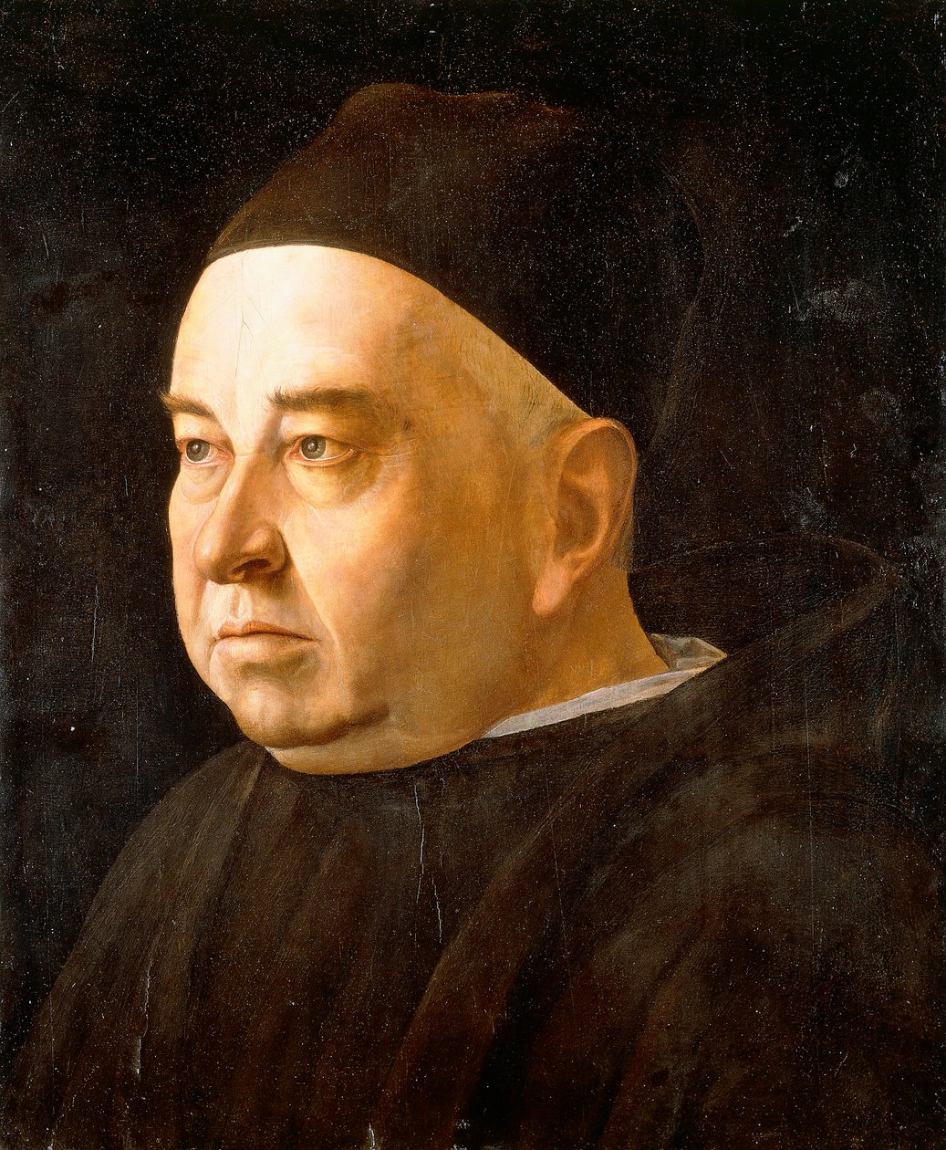 Göğüs hizasında siyah bir ceket ve şapka takan bir Rahip portresi, c.1490 by Venetian School