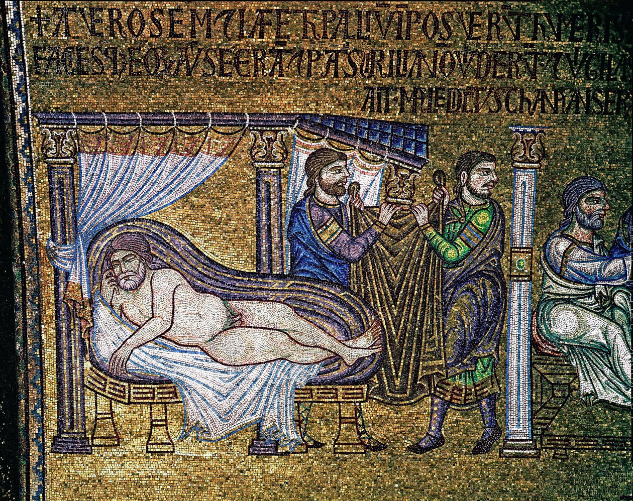 Bizans mimarisi: Venedikli sanatçılar tarafından yapılan “Noe Sarhoşluğu”” mozaiği 13. yüzyıl Basilica di San Marco by Veneto Byzantine School