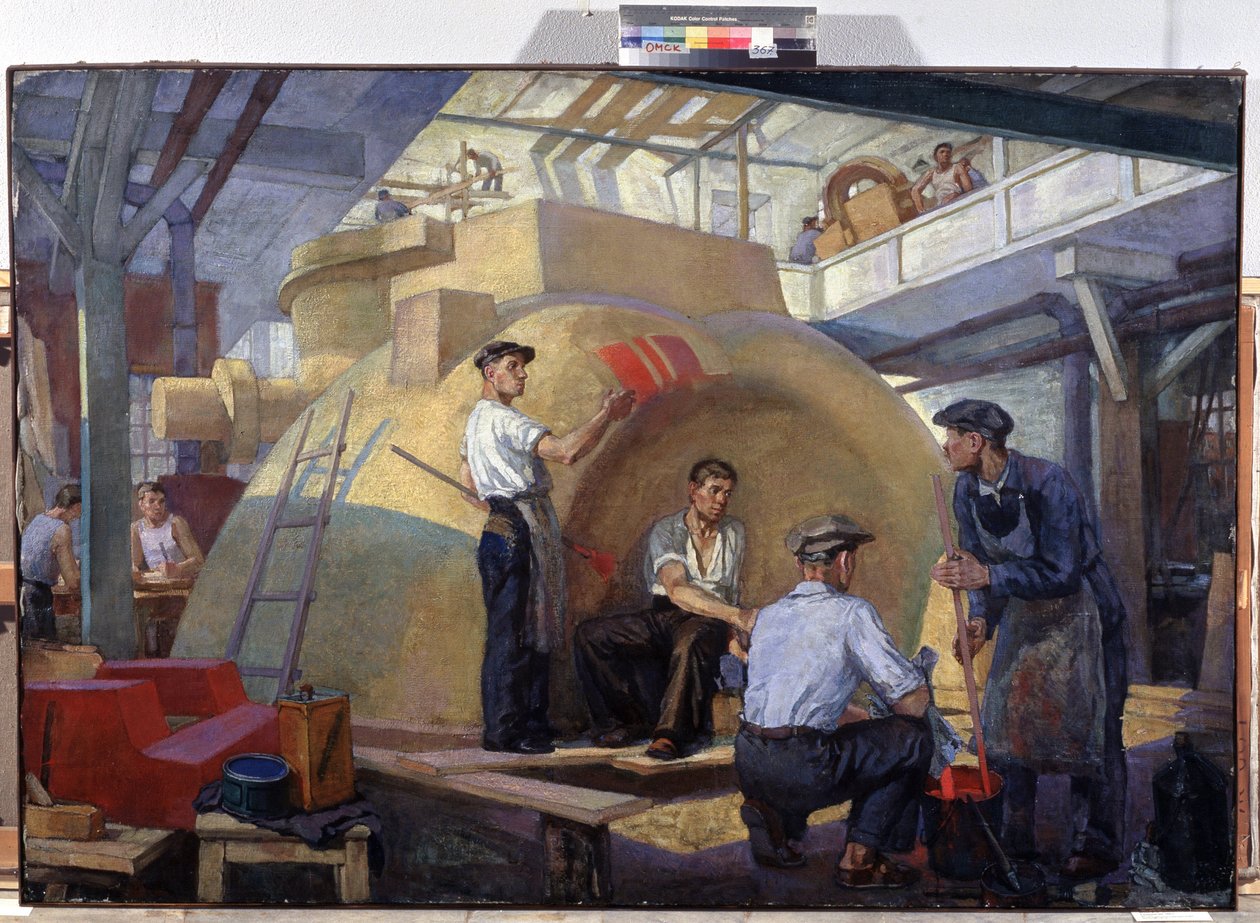 Örnek yapı (Model Yapı). Tablo, Veniamin Pavlovich Belkin (1884-1951), tuval üzerine yağlı boya, 1930 civarı. Rus sanatı, 20. yüzyıl. Sovyet propagandası. Bölgesel M.Vrubel Sanat Müzesi, Omsk (Rusya) by Veniamin Pavlovich Belkin