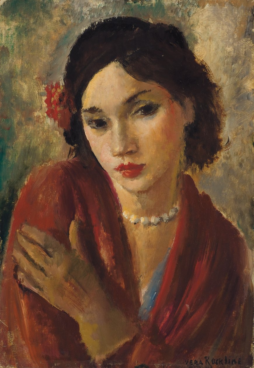 İnci Kolyeli Zarif Bir Bayan (tuval üzerine yağlı boya) by Vera Rockline
