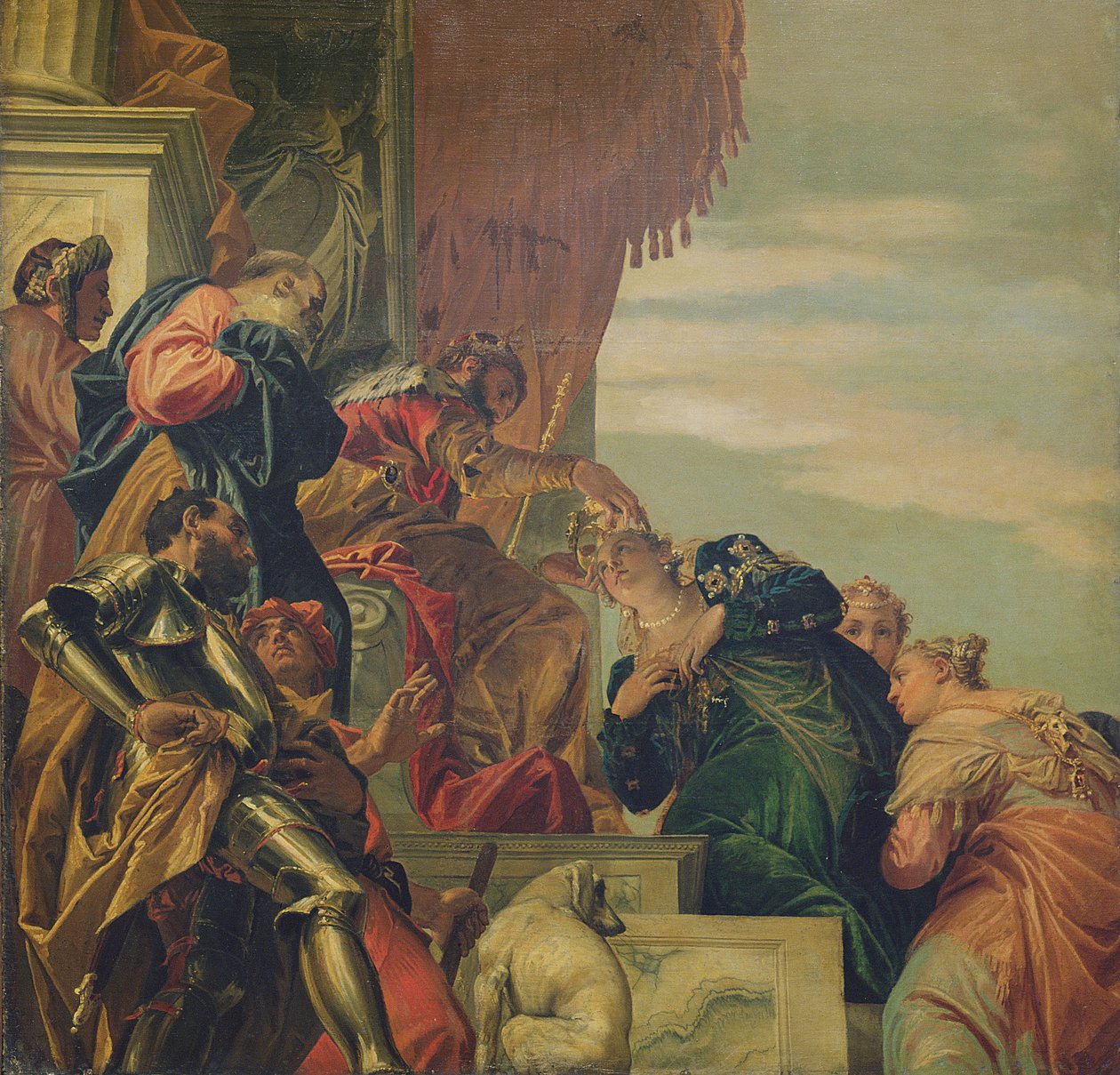 Kral Ahasuerus Taçları Esther, 1556 (tavanın bir parçası) by Paolo Veronese