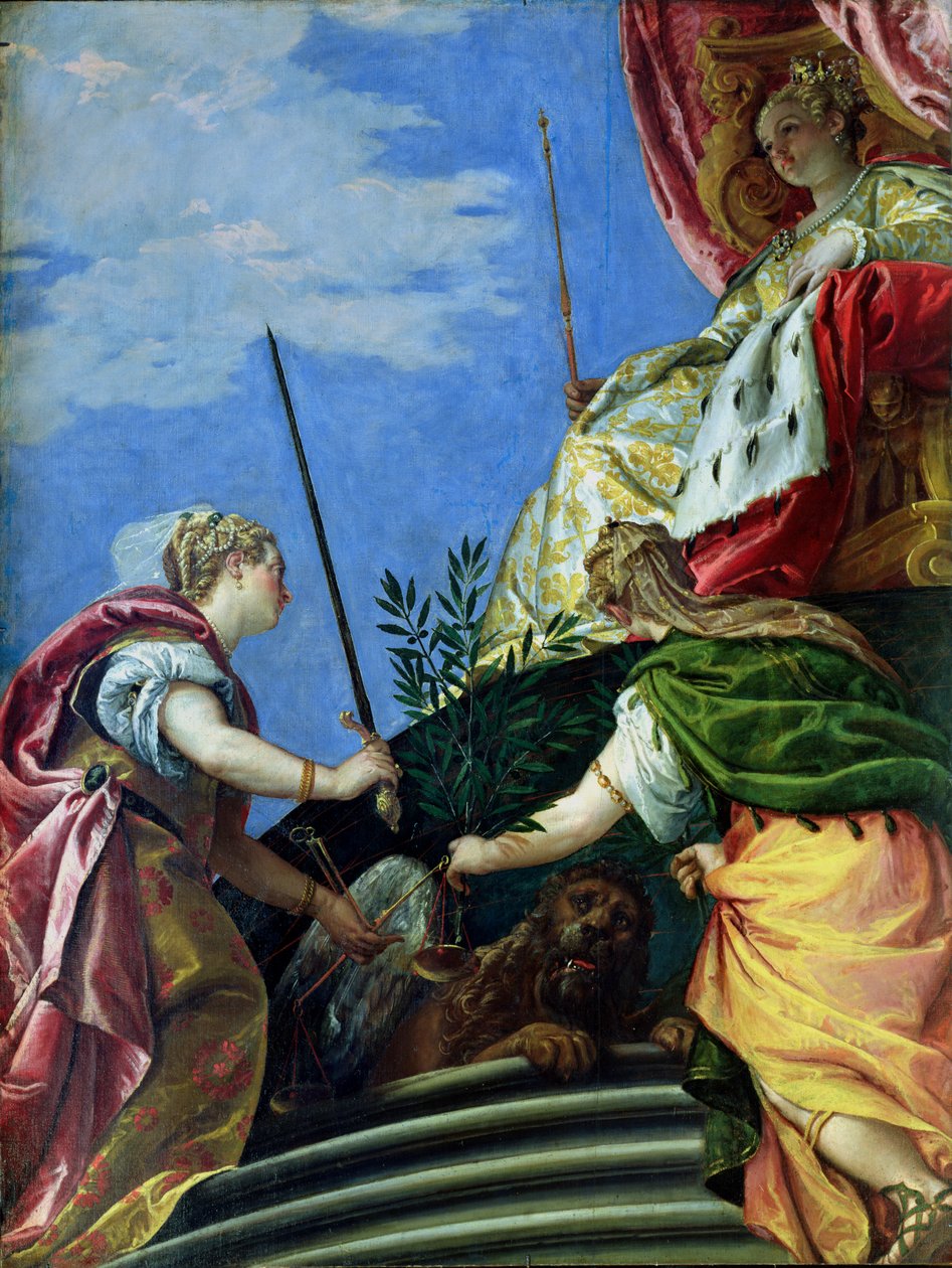 Venedik, Adalet ve Barış arasında tahta çıktı by Paolo Veronese