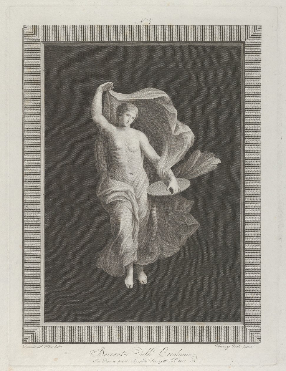 Sol elinde bir disk tutan ve kıyafetlerini kaldıran kısmen çıplak bir bacchante ..., yaklaşık. 1795-1820 by Vicenzo Feoli