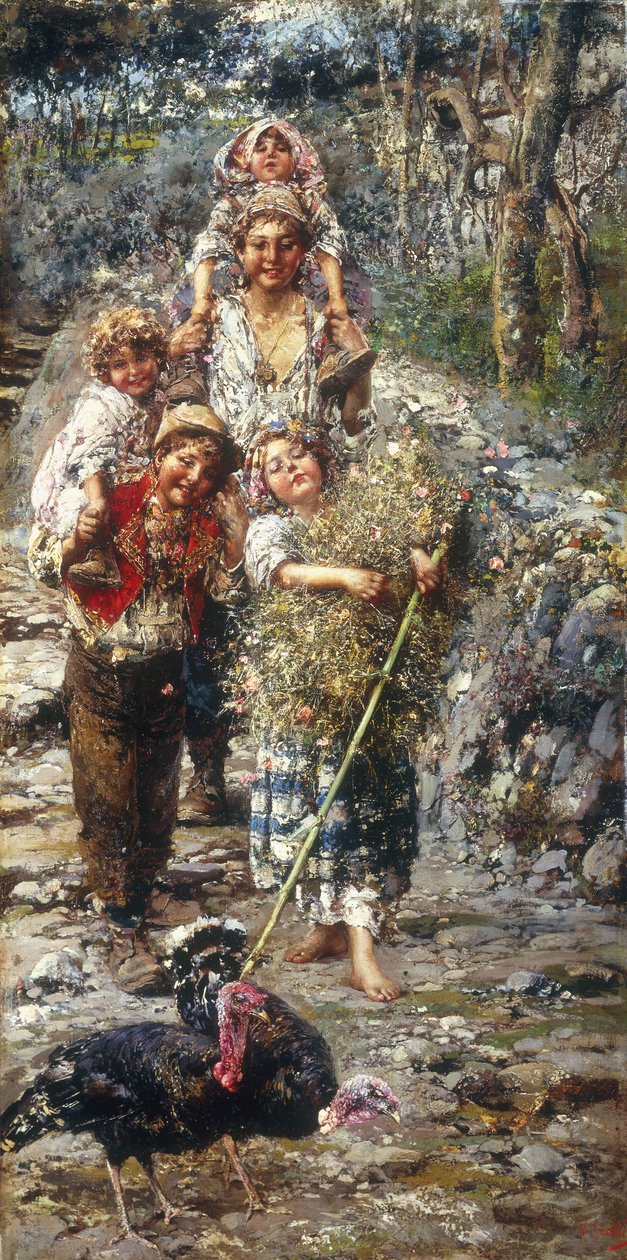 Hindili Çocuklar (tuval üzerine yağlı boya) by Vicenzo Irolli