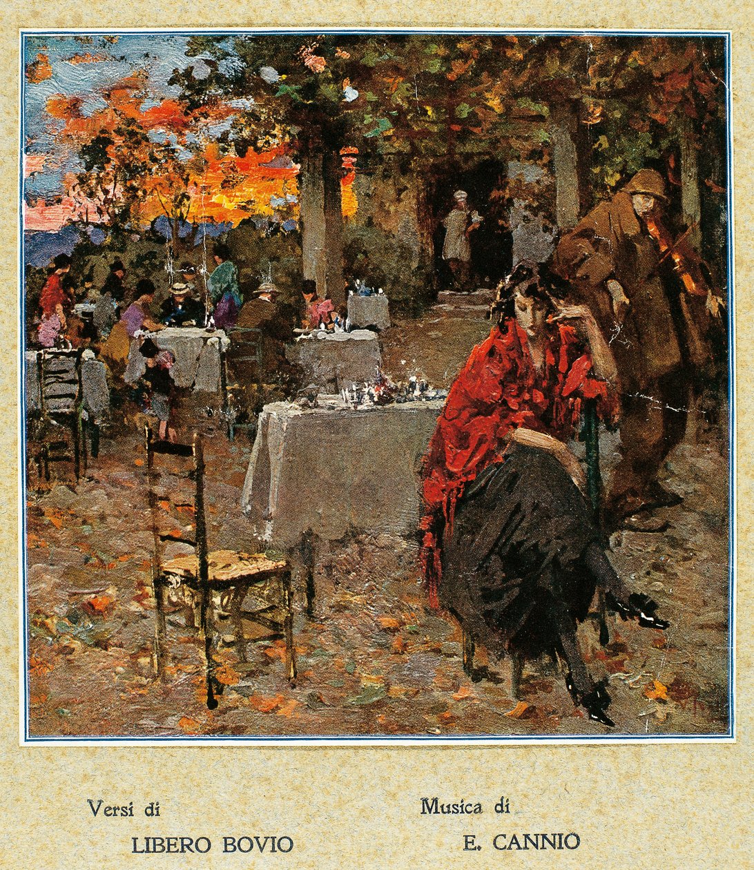 Açık hava restoranı, Napoliten şarkılardan oluşan bir koleksiyon için illüstrasyon. İtalya, 20. yüzyıl. (illüstrasyon) by Vicenzo Irolli