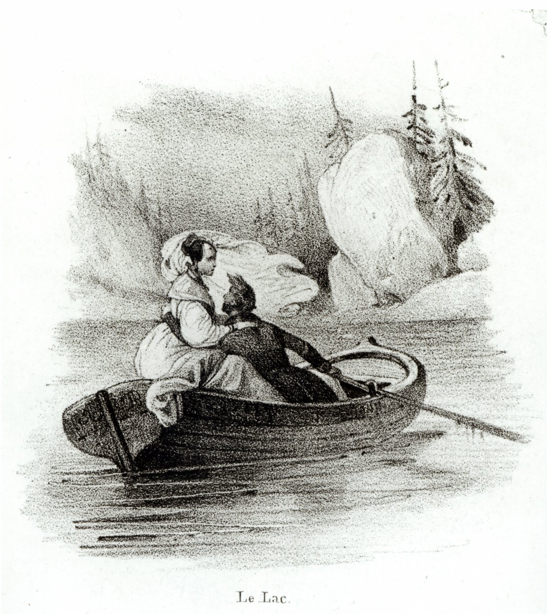 Alphonse de Lamartine (1790-1869) ve Elvire, Alfred Lemercier tarafından oyulmuş Bourget