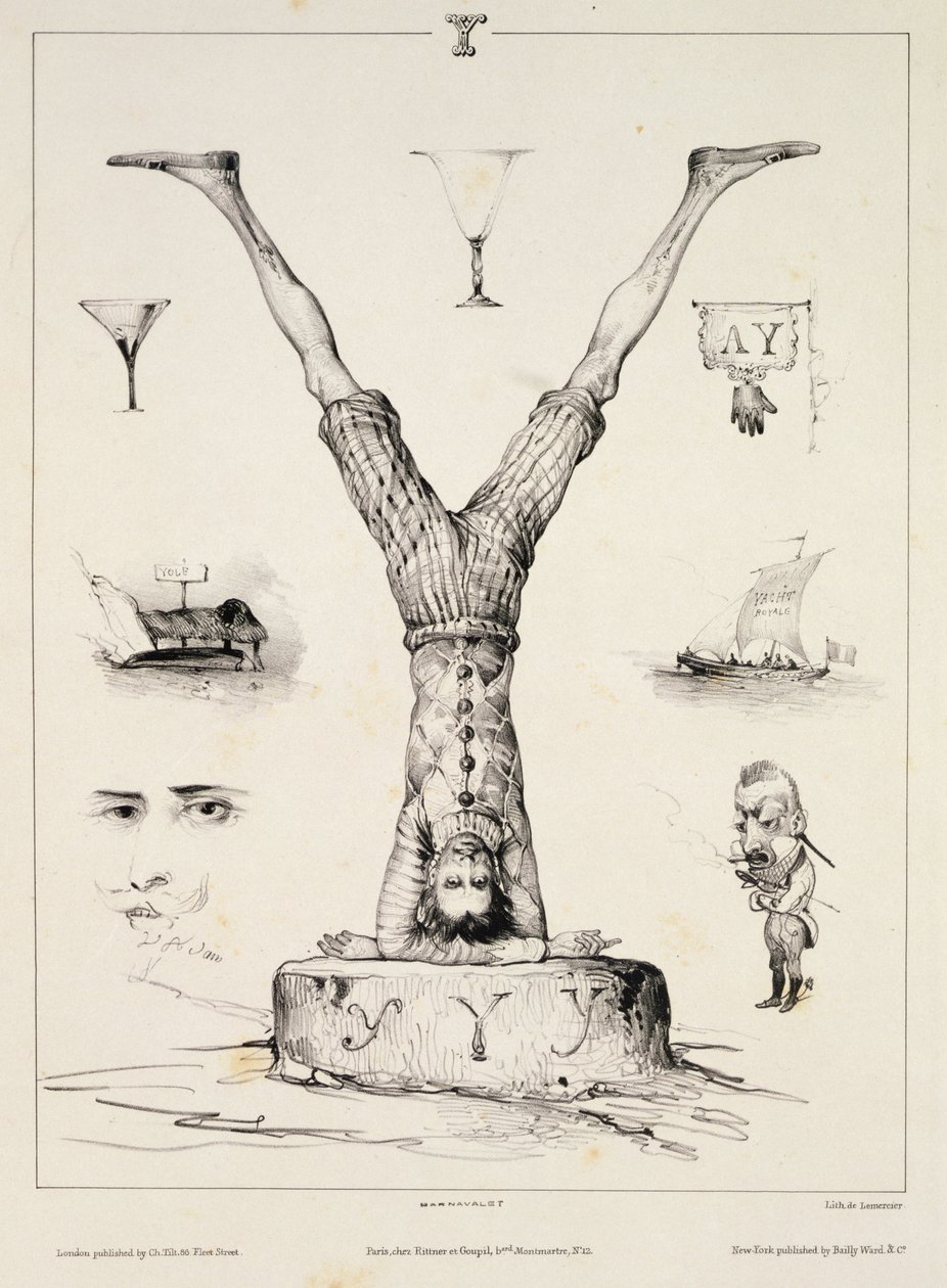 Alfabe astarından Y harfi, Lemercier tarafından kazınmış, 1832 by Victor Adam
