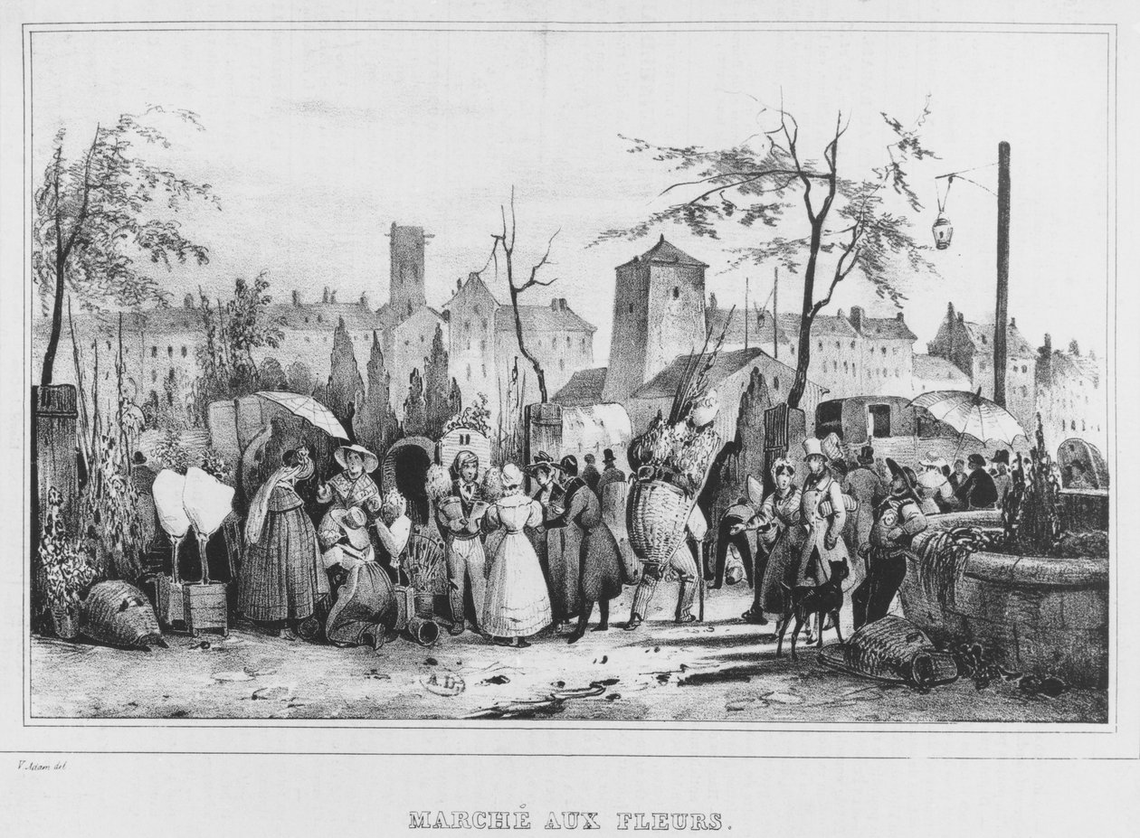 Paris Çiçek Pazarı, 1834 by Victor Adam