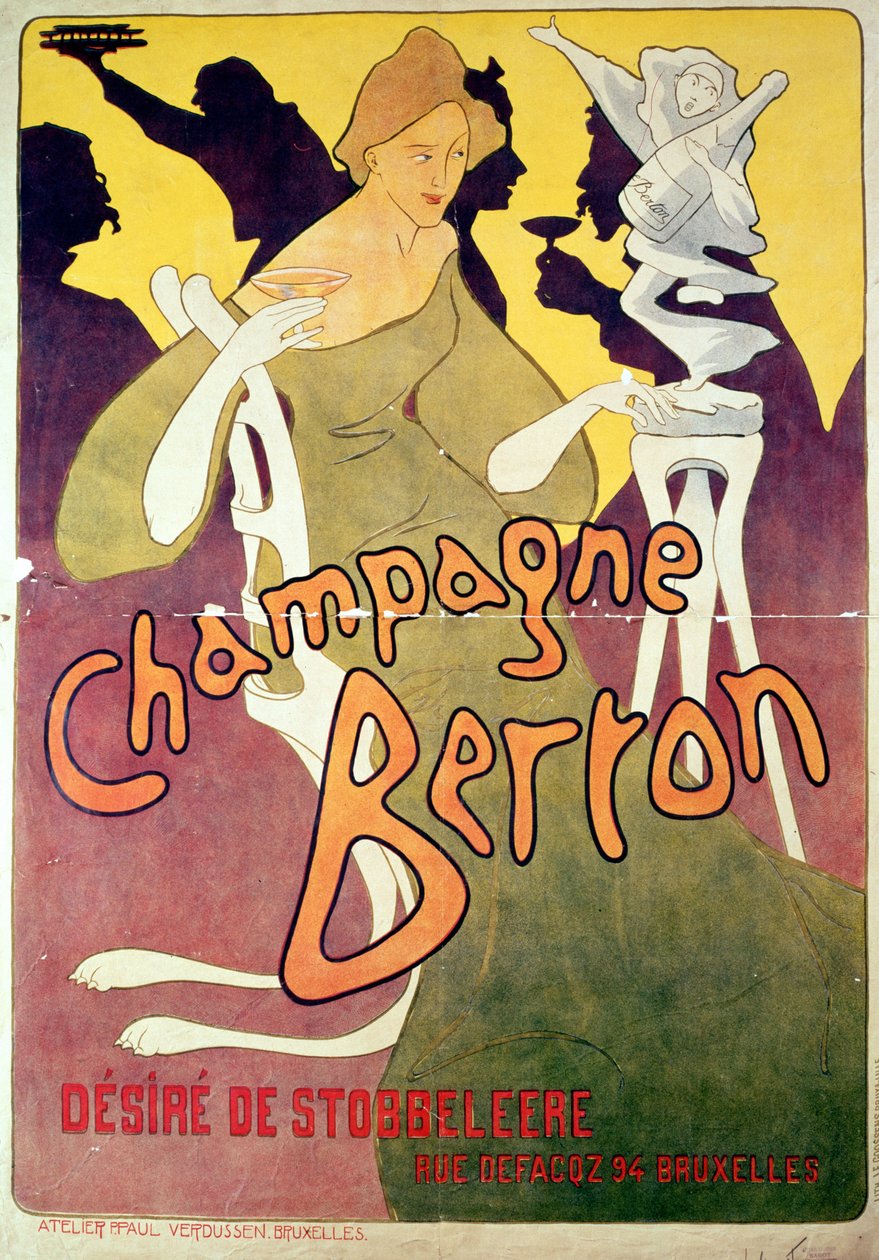 Şampanya Berton, Josse Goosens tarafından basılmıştır 1876-1929 c.1900 renkli lito by Victor Mignot