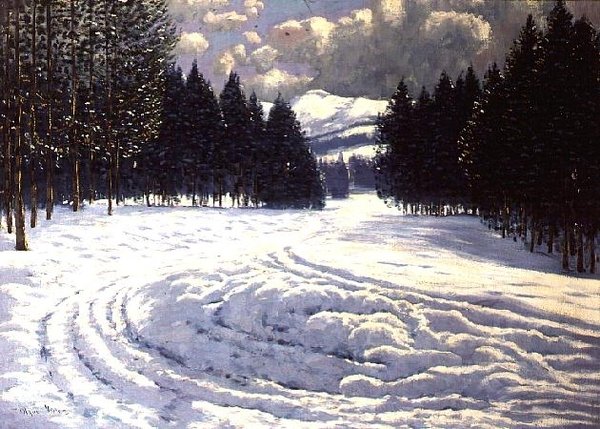 Karlı Bir Açıklıkta Kızak İzleri by Victor Olgyai