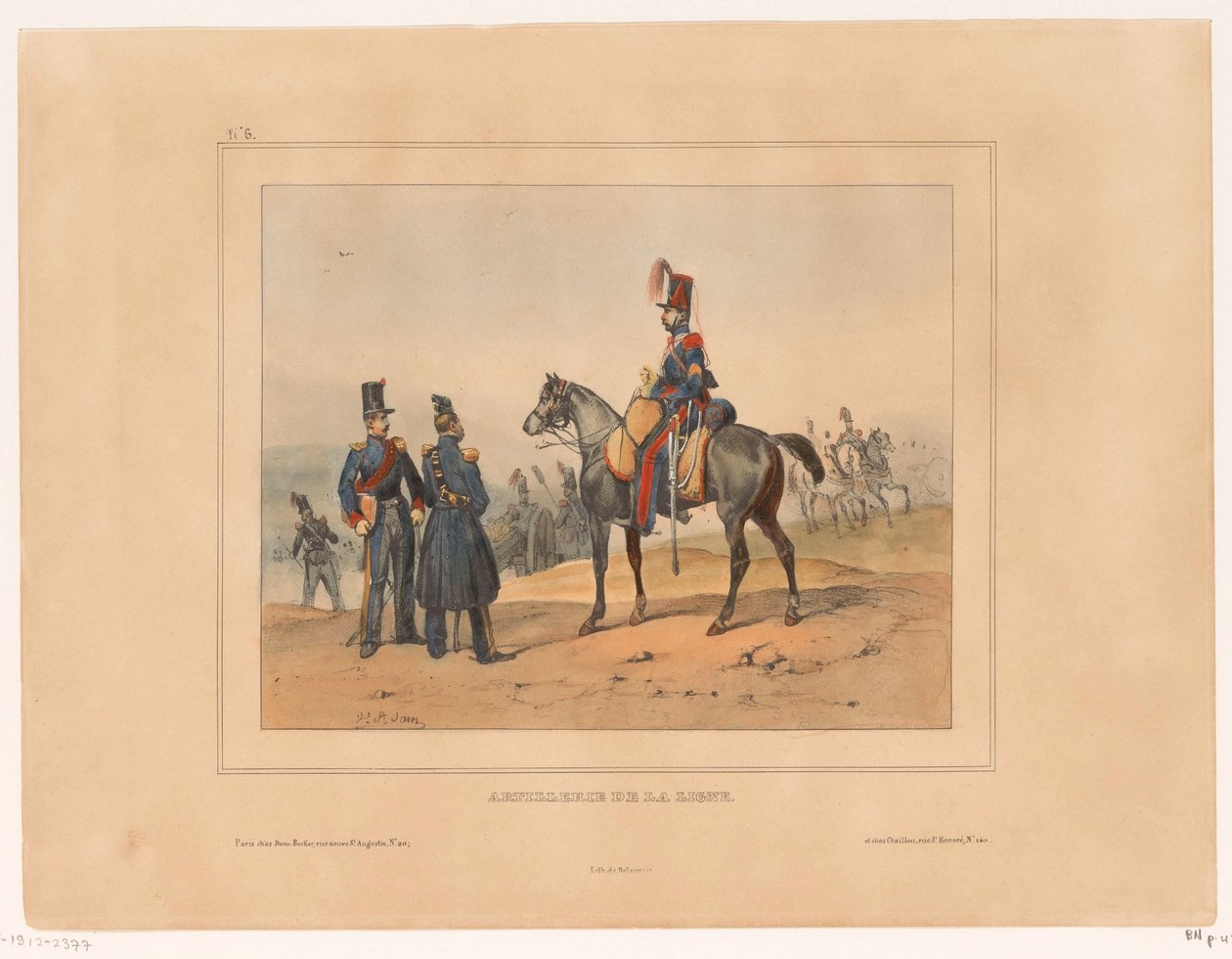 van de linie topçu Hat Topçusu (nesne üzerindeki başlık) 1832 yılında askeri rangen en kostuums van het Franse leger (seri başlığı) Askeri kostüm koleksiyonu, Fransız ordusu 1832, tür konularında temsil edilir (dizi başlığı) by Victor Adam