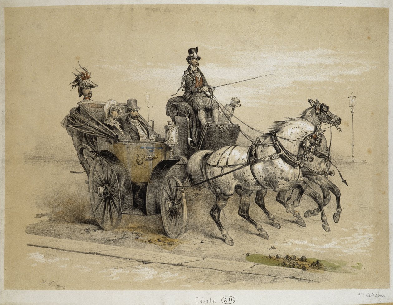 Caleche - Litografi, Adam, v.1840 by Victor Adam