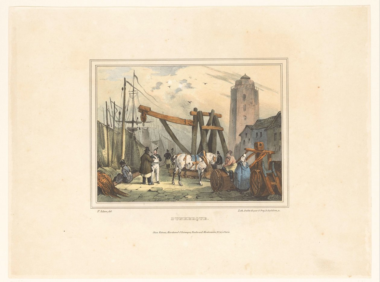 Dunkirk Limanı Dunkerque (nesne üzerindeki başlık) Liman kasabalarının sakinlerinin kostümleri (dizi adı) Kostümler de marin, tasarımlar dans les portları (seri başlığı) by Victor Adam