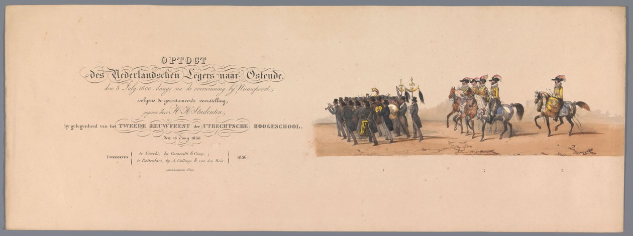 Utrecht Uygulamalı Bilimler Üniversitesi'nin ikinci yüzüncü yılında tarihi alayı, 1836 (başlık baskısı) Hollanda Ordularının Oostende Alayı, 3 Temmuz 1600, Nieuwpoort'taki zaferden sonraki gün; HH Stud tarafından verilen kostümlü sunuma göre by Victor Adam