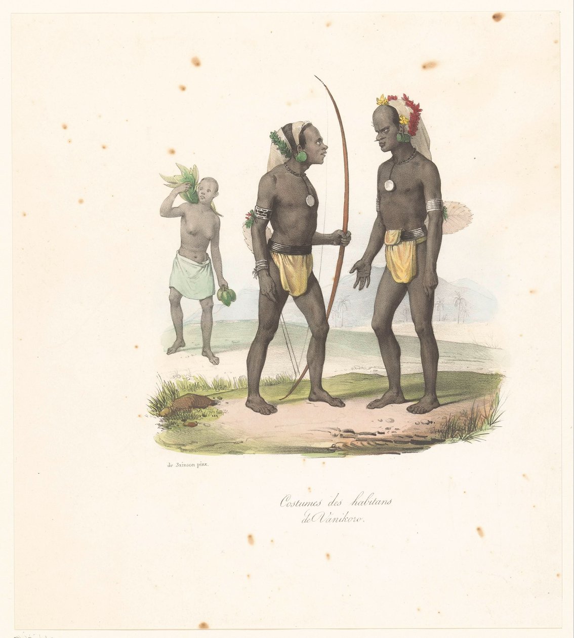 Vanikoro sakinlerinin kıyafetleri Costumes des habitans de Vanikoro (nesne üzerindeki başlık) Astrolabe'nin Keşfi (dizi başlığı) Voyage de découvertes de l'Astrolabe (dizi başlığı) by Victor Adam