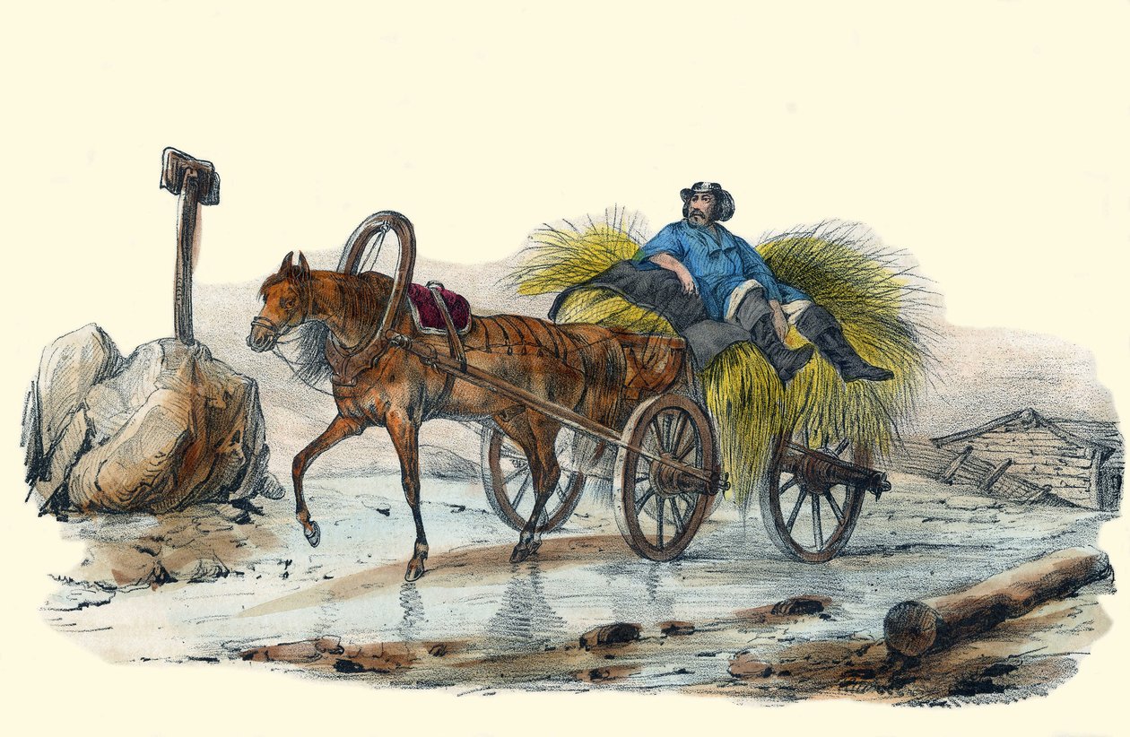 Le Paysan Russe. “Albümü Grotesk, Seçkin Türlerin Seçimleri”nde, illüstrasyonlar Victor Adam, Paris, 1850 dolaylarında. by Victor Adam