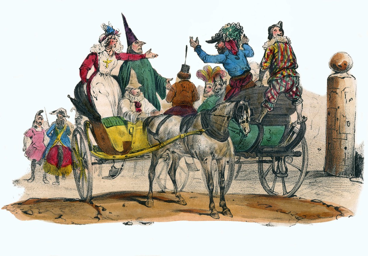 Les Mascarades du karnavalı. “Albümü Grotesk, Seçkin Türlerin Seçimleri”nde, illüstrasyonlar Victor Adam, Paris, 1850 dolaylarında. by Victor Adam