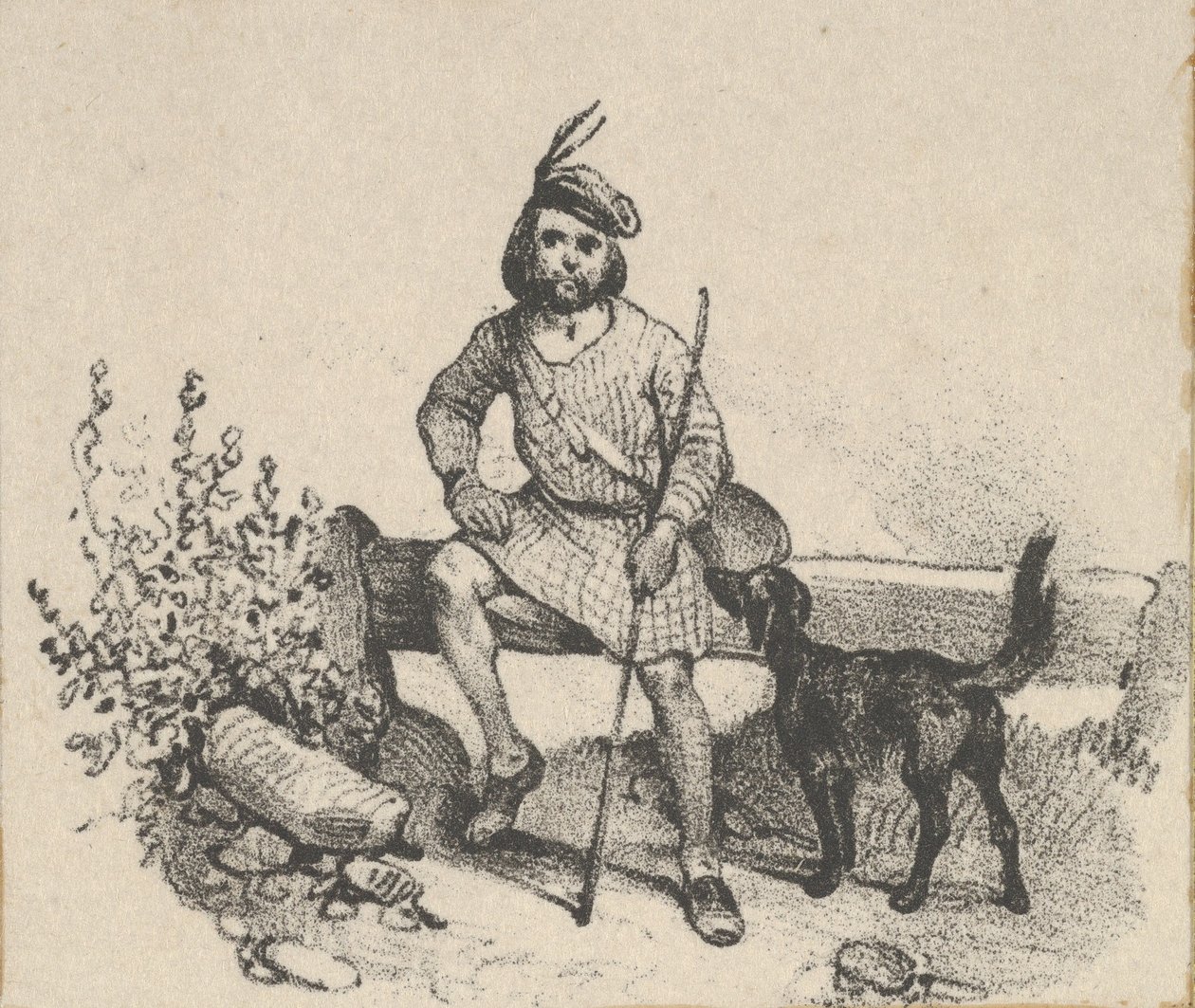 19. yüzyılın ortalarında bir köpekle oturan adam. by Victor Adam