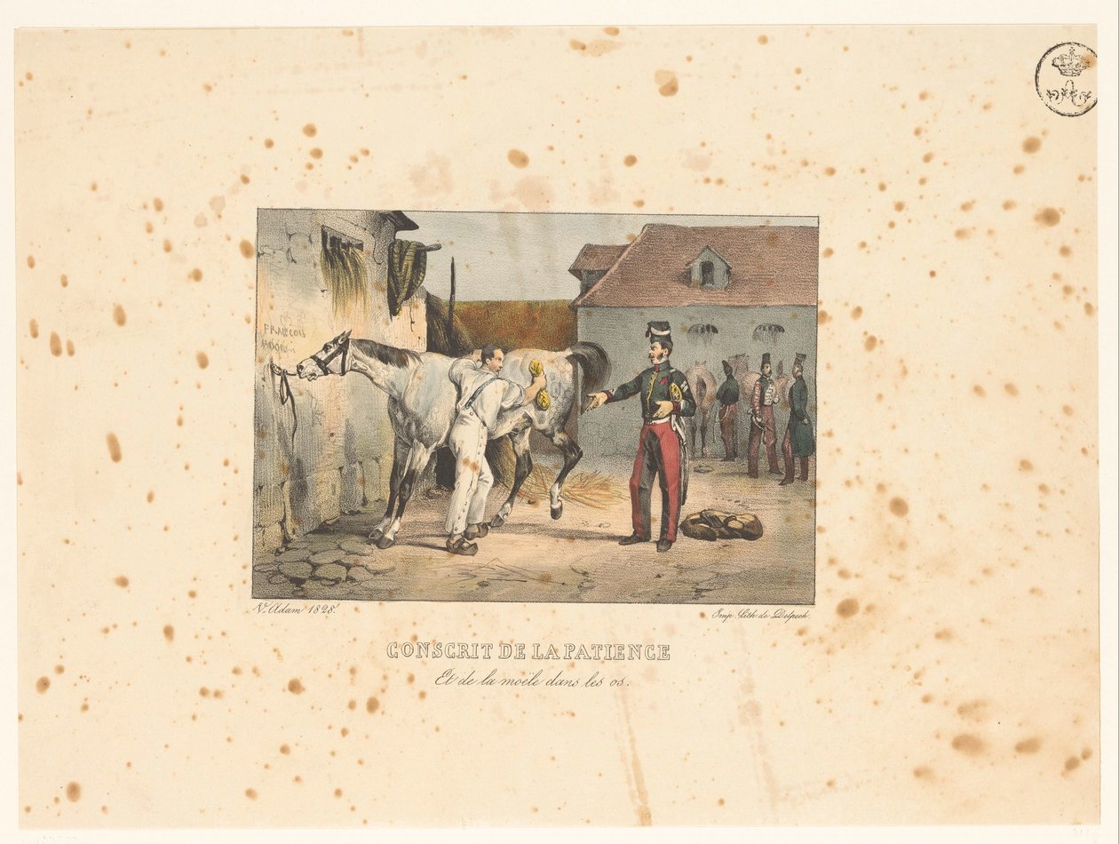 Rekruut verzorgt een paard Sabır ve kemik iliği askere (nesne üzerindeki başlık) Askeri sahneler (dizi adı) Askeri sahneler (dizi adı) by Victor Adam
