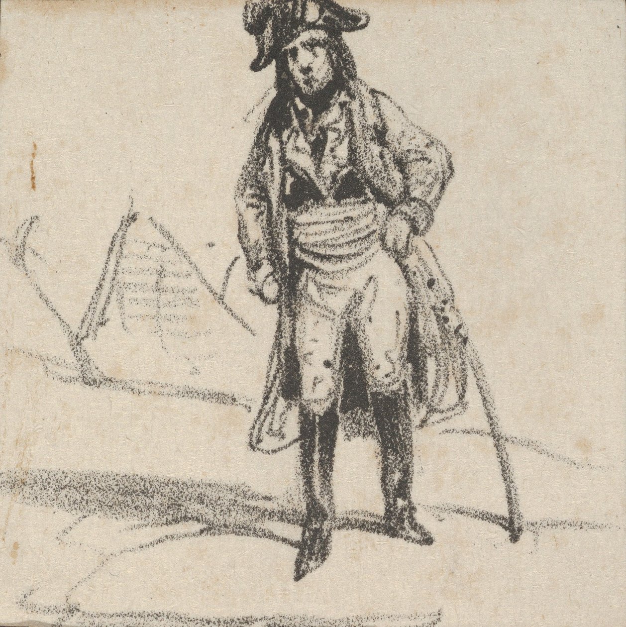 19. yüzyılın ortalarında kılıcına yaslanmış asker. by Victor Adam
