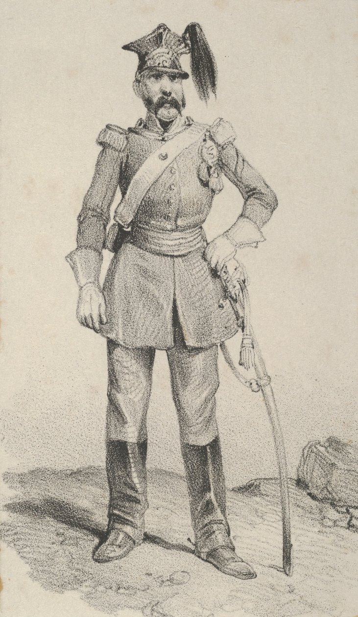 Eli kılıcının dümeninde duran asker, 19. yüzyılın ortalarında. by Victor Adam