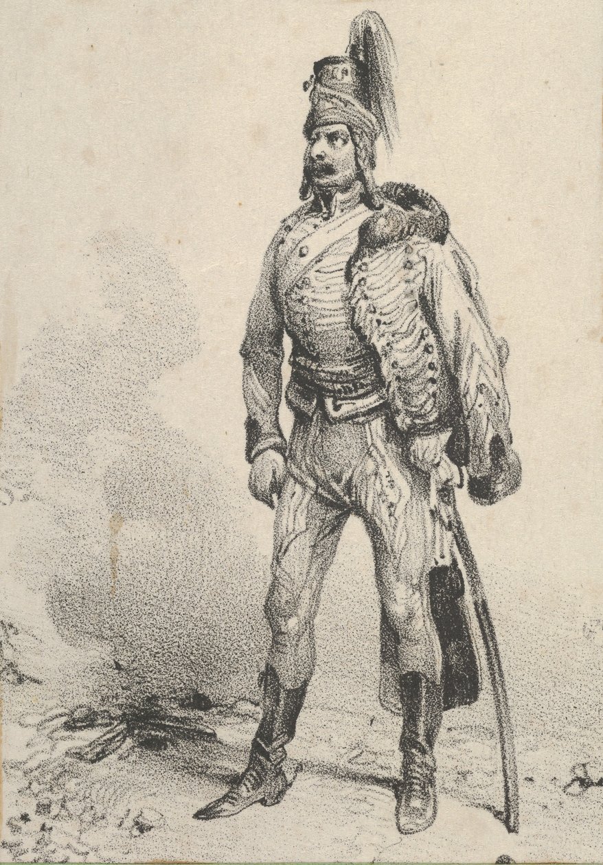 Bir omzunda ceketiyle ayakta duran asker, 19. yüzyılın ortalarında. by Victor Adam