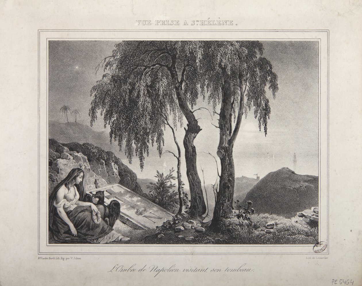 Napolyon'un mezarını ziyaret eden gölgesi, Saint Helena manzarası by Victor Adam