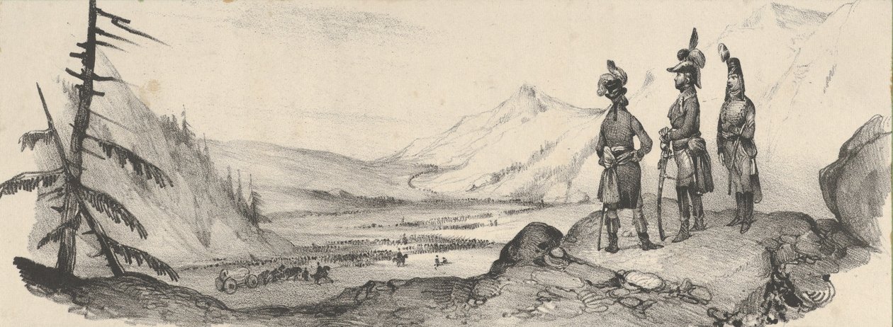 Bir manzarada üç asker, 19. yüzyılın ortalarında. by Victor Adam