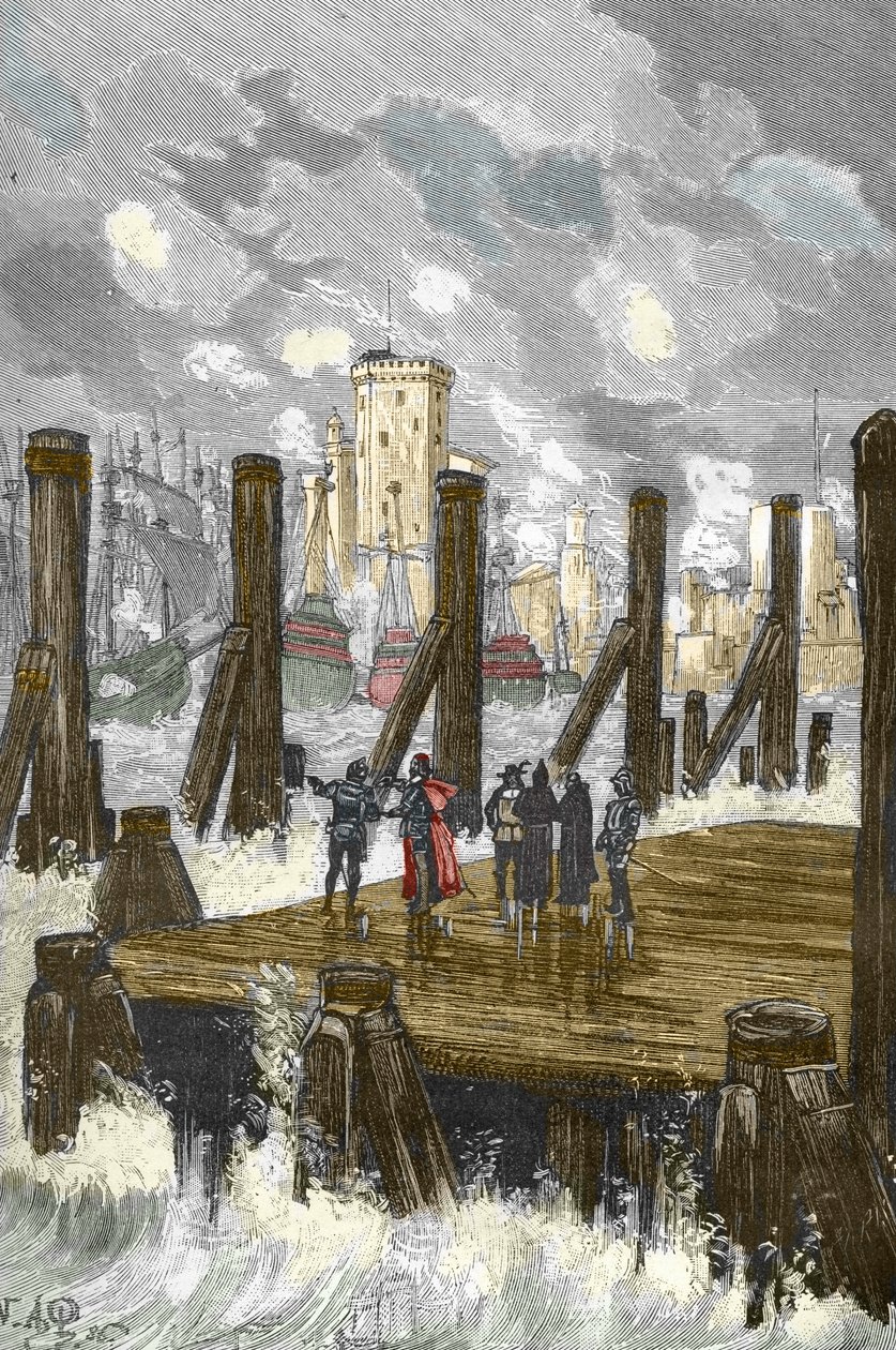Siege de la Rochelle (1627-1628): "" Kardinal Richelieu (1585-1642), şehrin kuşatması sırasında La Rochelle barajında, Ekim 1628'de d'armes des Protestants'ı yerleştirdi"" - Cardinal de Richelieu Ekim 1628'de La Rochelle by Victor Armand Poirson