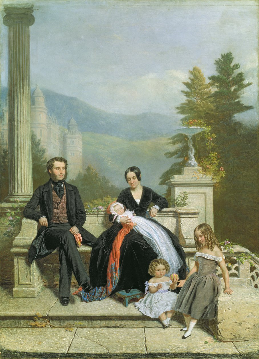 Henry Granville Fitzalan Howard, Minna Lyons ve üç büyük çocuğuyla, 1845 by Victor Dartiguenave
