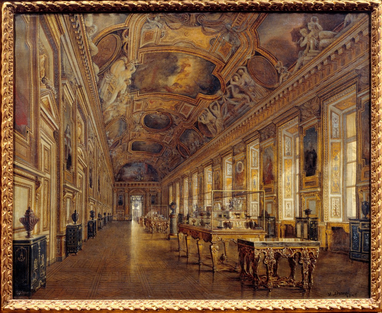 1880'de Musee du Louvre'daki büyük Apollon galerisinin görünümü (tuval üzerine yağlı boya) by Victor Duval