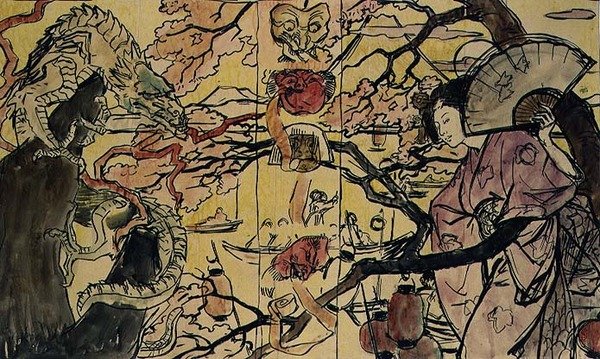 Japon Sanatı üzerine bir kitabın ciltlenmesi için eskiz (kağıt üzerine suluboya) by Victor Emile Prouve