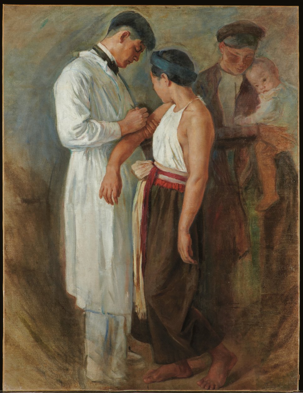 La Vaccination, c.1923 (tuval üzerine yağlı boya) by Victor Francois Tardieu