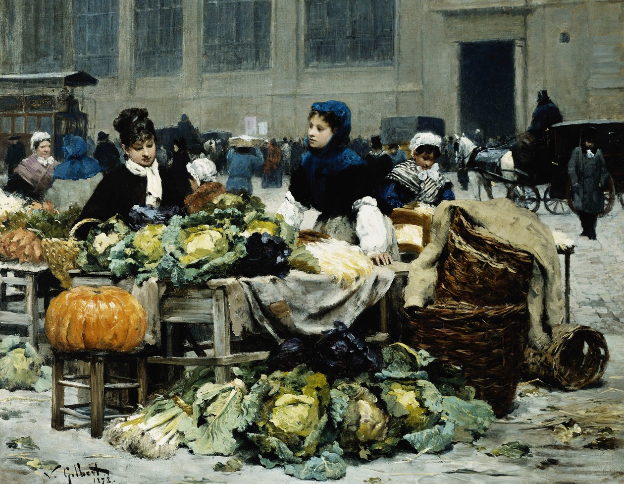 Bir Sebze Tezgahı, Les Halles Centrales, Paris, 1878 by Victor Gabriel Gilbert