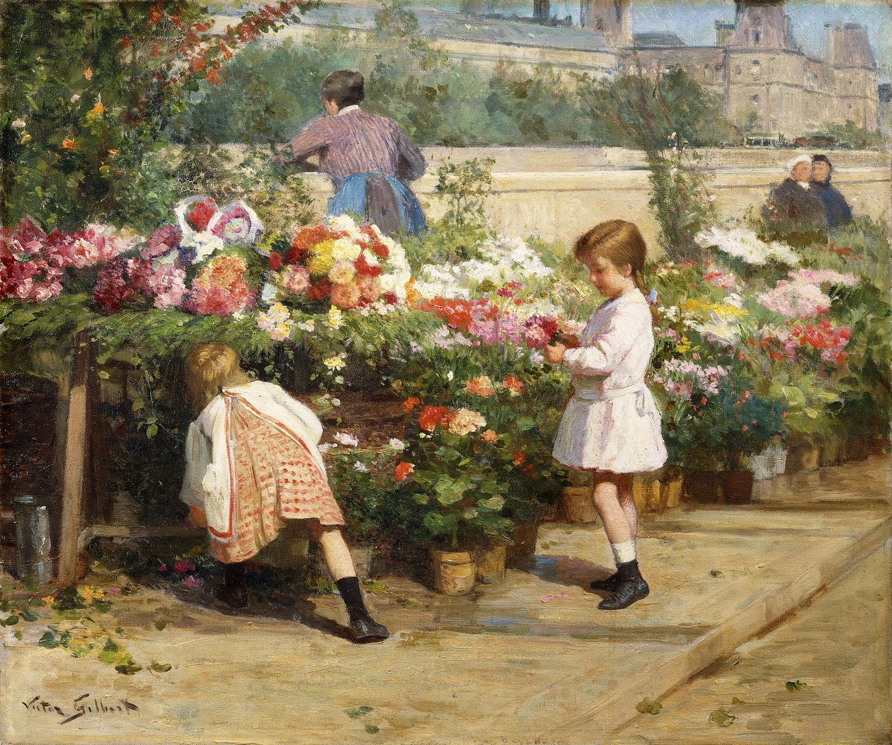 Seine Nehri kıyısındaki Çiçek Pazarı, by Victor Gabriel Gilbert