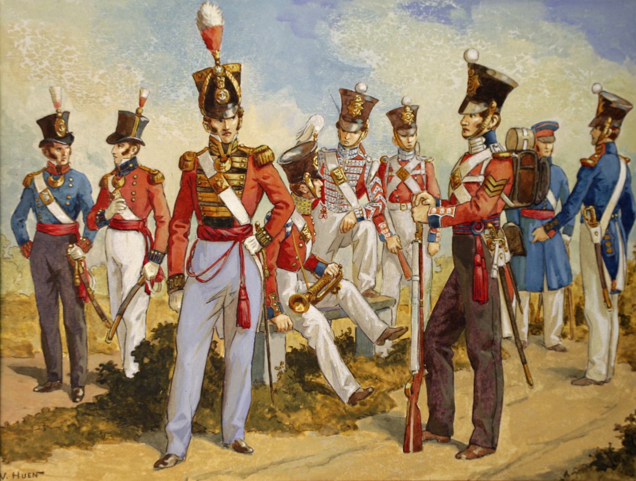 Kraliyet Deniz Kuvvetleri Üniformaları 1815-1850, c.1924 (kağıt üzerinde wc) by Victor Huen