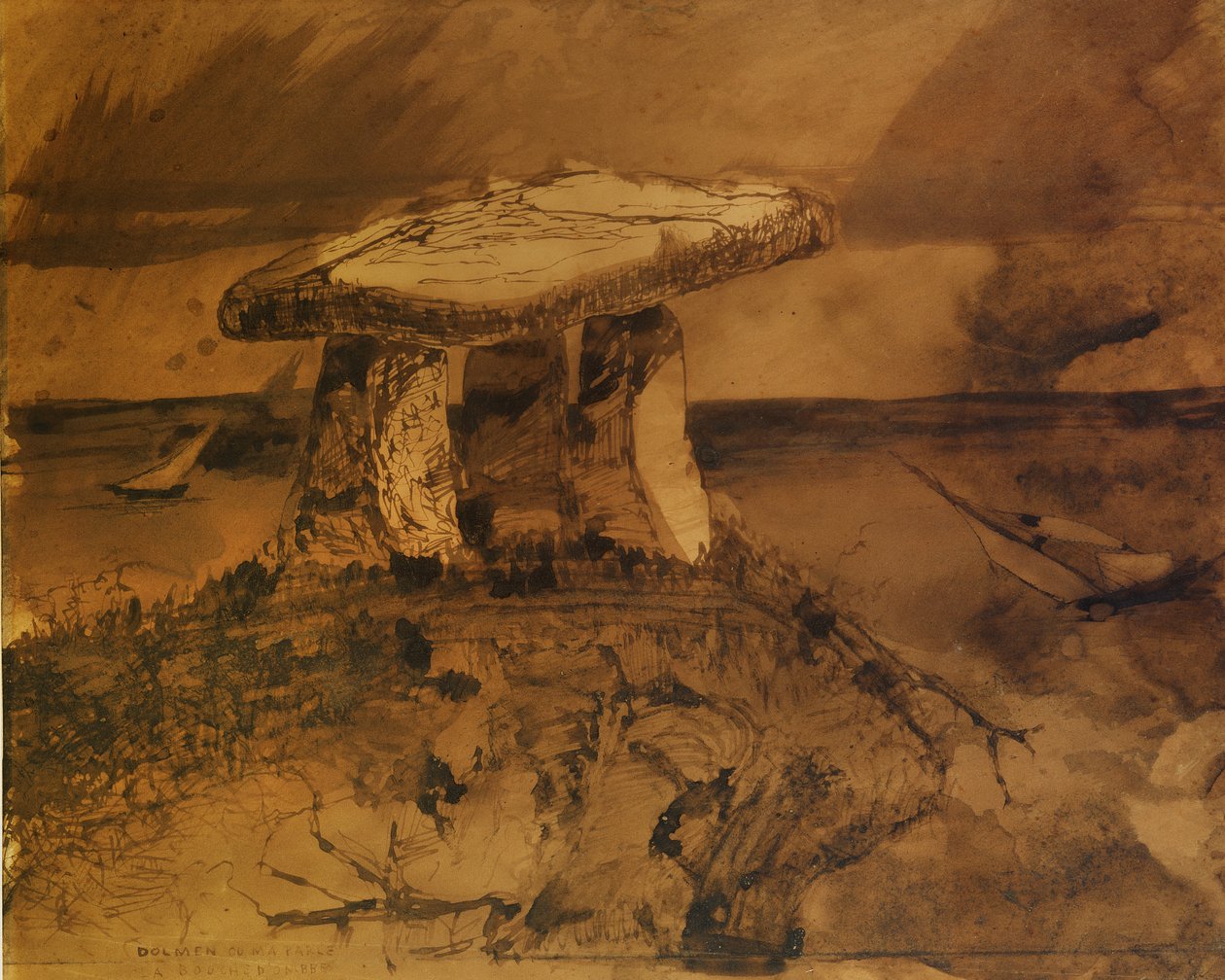 Gölgeli ağzın benimle konuştuğu dolmen (kalem ve mürekkep ve kağıt üzerinde yıkama) by Victor Hugo